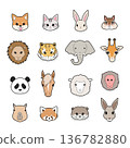 Cute and relaxed animal face set 136782880