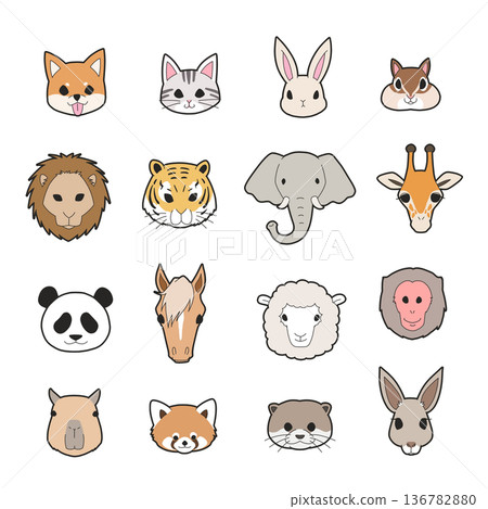 Cute and relaxed animal face set 136782880