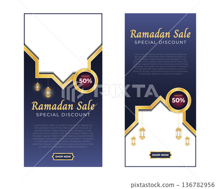 Set of ramadan sale banners. Elegant ramadan sale for social media. Modern social media advertising banner. Copy space for content promo product Set of ramadan sale banners. Elegant ramadan sale for social media. Modern social media advertising banner. Copy space for content promo product 136782956