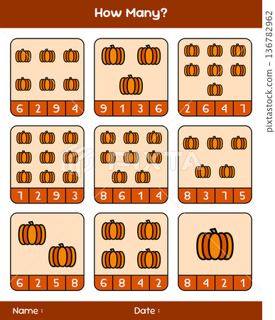 Count the number of vegetables. Educational mathematical game. Counting game for children. Kids activity sheet. Template for how many 136782962