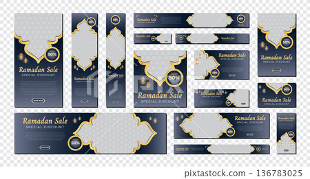 Set of ramadan sale banners. Elegant ramadan sale for social media. Modern social media advertising banner. Copy space for content promo product 136783025