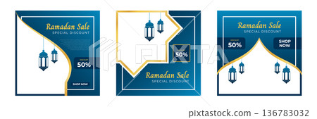 Ramadhan sale social media post. Set ramadan sale. Ramadan banner template. Copy space for content promo product. Vector illustration 136783032