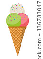 Ice cream. Colorful ice cream cone. Sweet ice cream. Cartoon cute style. Vector illustration 136783047