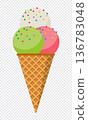 Ice cream. Colorful ice cream cone. Sweet ice cream. Cartoon cute style. Vector illustration 136783048