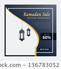 Ramadhan sale social media post. Ramadan sale. Ramadan banner template. Copy space for content promo product. Vector illustration 136783052