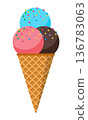 Ice cream. Colorful ice cream cone. Sweet ice cream. Cartoon cute style. Vector illustration 136783063