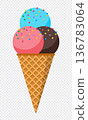 Ice cream. Colorful ice cream cone. Sweet ice cream. Cartoon cute style. Vector illustration 136783064