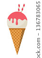 Ice cream. Colorful ice cream cone. Sweet ice cream. Cartoon cute style. Vector illustration 136783065