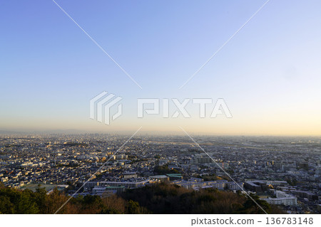 Ikeda city evening view from a hill Ikeda city evening view from a hill 136783148