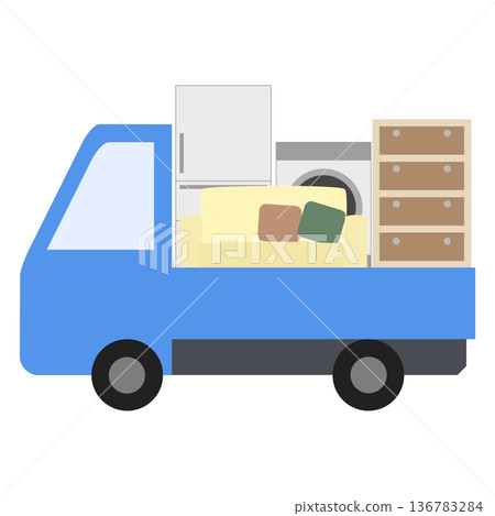 Moving truck loaded with furniture and appliances 136783284