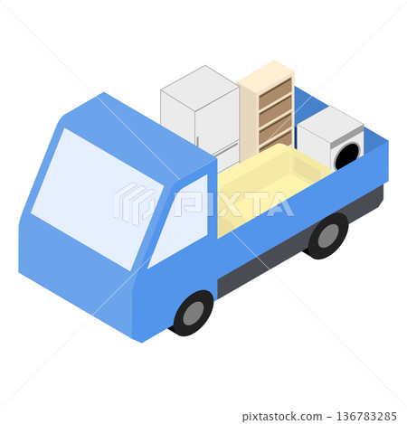 Moving truck loaded with furniture and appliances Moving truck loaded with furniture and appliances 136783285