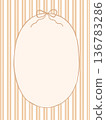 Watercolour striped background with oval empty space with coquette bow for cards and invitations. 136783286