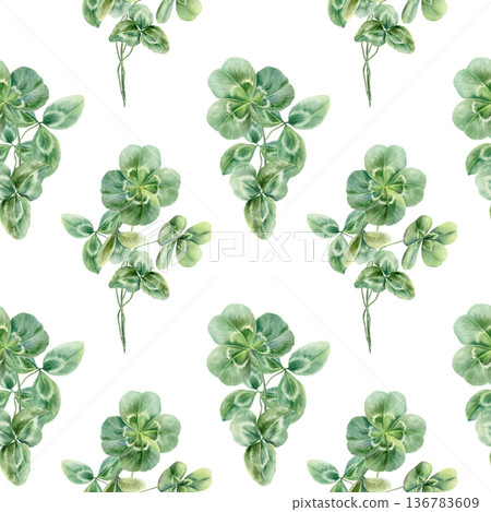 Seamless pattern of bouquet of clover leaves,symbolizing power of herbal medicine,womens health supplements.Watercolor textures for natural remedy branding,wellness blogs,supplement packaging Seamless pattern of bouquet of clover leaves,symbolizing power of herbal medicine,womens health supplements.Watercolor textures for natural remedy branding,wellness blogs,supplement packaging 136783609