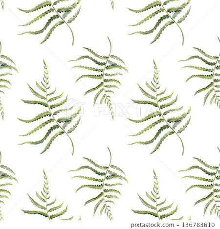 Delicate fern leaves in seamless pattern,echoing enchanted forests,Celtic heritage,untouched nature.Soft watercolor greens for eco branding,ancestral storytelling,mythical woodland themes Delicate fern leaves in seamless pattern,echoing enchanted forests,Celtic heritage,untouched nature.Soft watercolor greens for eco branding,ancestral storytelling,mythical woodland themes 136783610