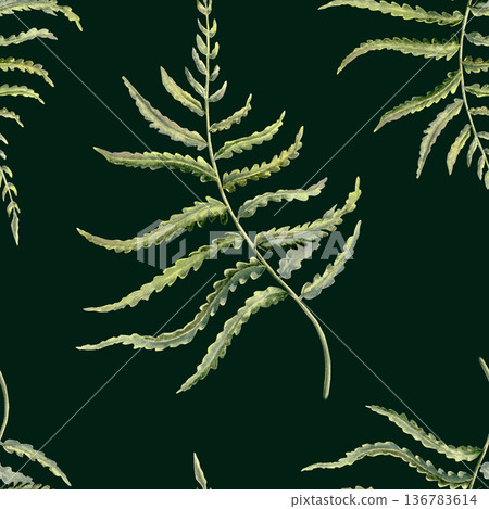 Delicate fern leaves in seamless pattern,echoing enchanted forests,Celtic heritage,untouched nature.Soft watercolor greens for eco branding,ancestral storytelling,mythical woodland themes Delicate fern leaves in seamless pattern,echoing enchanted forests,Celtic heritage,untouched nature.Soft watercolor greens for eco branding,ancestral storytelling,mythical woodland themes 136783614