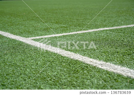 Green soccer field. Football sport background Green soccer field. Football sport background 136783639