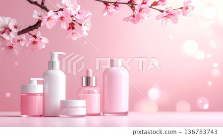A collection of pink nail polish and lipstick cosmetics featuring an isolated perfume bottle, lotion tube, and clean plastic containers for beauty and body care on a white spa background A collection of pink nail polish and lipstick cosmetics featuring an isolated perfume bottle, lotion tube, and clean plastic containers for beauty and body care on a white spa background 136783743