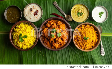 A delicious and healthy vegetarian cuisine dish featuring fresh rice with vegetables served on a plate as a nutritious lunch or dinner meal A delicious and healthy vegetarian cuisine dish featuring fresh rice with vegetables served on a plate as a nutritious lunch or dinner meal 136783763