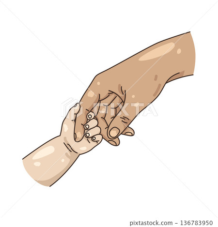 Illustration of Mother holding baby's hand Illustration of Mother holding baby's hand 136783950