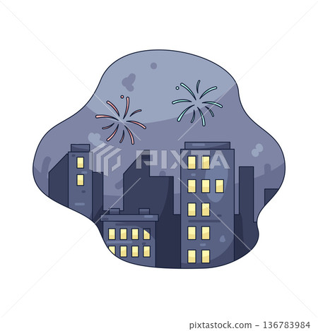 Illustration of cityscape at night with fireworks Illustration of cityscape at night with fireworks 136783984