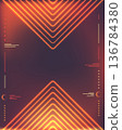 Futuristic orange neon chevrons background with digital hud interface elements for gaming and sci fi technology posters 136784380