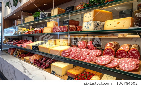 A fresh and colorful fruit stall in an Asian market offers a healthy variety of delicious sweet snacks and green vegetables for a perfect salad or meal 136784502