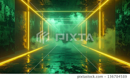 Bright sun rays filter through forest trees and park landscapes while northern lights and stars illuminate the dark night sky over a winter sea 136784589