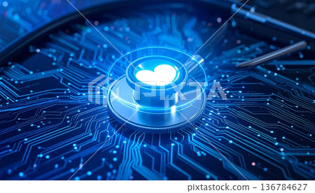 A futuristic electronic motherboard design features a blue digital circuit network with a tech interface and globe illustration representing global data communication in the high-tech business world A futuristic electronic motherboard design features a blue digital circuit network with a tech interface and globe illustration representing global data communication in the high-tech business world 136784627