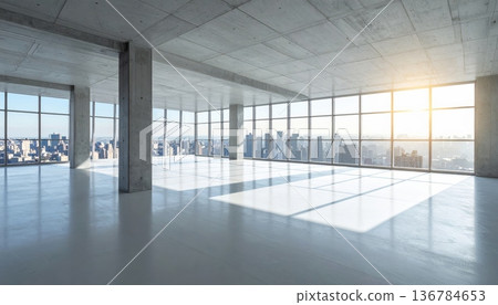 An empty modern building corridor with glass windows and sleek architecture creates a bright urban space typical of a business office, airport station, or contemporary hospital hallway An empty modern building corridor with glass windows and sleek architecture creates a bright urban space typical of a business office, airport station, or contemporary hospital hallway 136784653