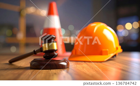An orange plastic traffic cone stands as a 3d caution symbol on the street road to provide safety and warning near a construction work zone barrier An orange plastic traffic cone stands as a 3d caution symbol on the street road to provide safety and warning near a construction work zone barrier 136784742