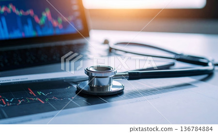 Medical stethoscope resting on a computer keyboard represents the rising cost of healthcare insurance and business finance in modern hospital clinics Medical stethoscope resting on a computer keyboard represents the rising cost of healthcare insurance and business finance in modern hospital clinics 136784884