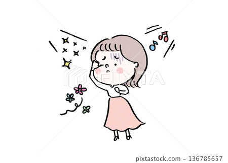 A woman who is fatigued due to sensitivity to light, sound, and smell (illustration of HSP/sensory hypersensitivity) 136785657