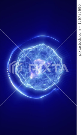Glowing holographic orb of blue particles forming a pulsating digital energy sphere Glowing holographic orb of blue particles forming a pulsating digital energy sphere 136785690