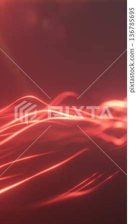 Red neon light trails flowing across dark background, abstract motion blur waves and glowing lines for futuristic technology backdrop 136785695