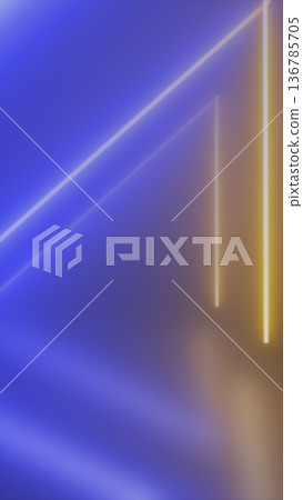 Minimal neon geometric lines in blue and gold with soft glow, futuristic abstract tech background 136785705