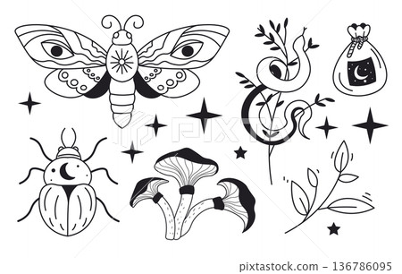 Minimal Occult Symbol Illustration Set 136786095