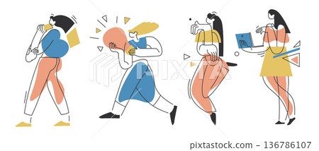 Modern Women Lifestyle Line Illustration 136786107