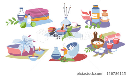 Flat Spa Wellness Still Life Set 136786115