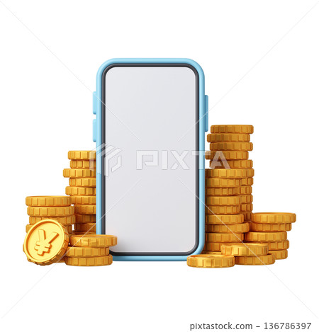 3DCG | Smartphone and pile of coins 136786397