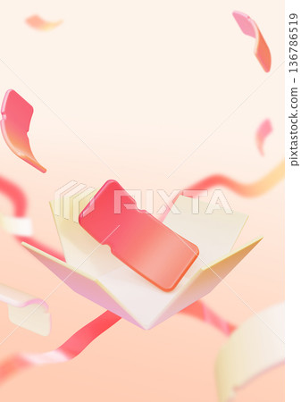 3D illustration of an opening gift box with a floating discount coupon and copy space 136786519