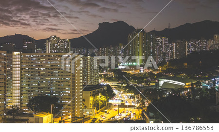 Night market walkway glowing beneath towering city skyline Feb 5 2026 136786553