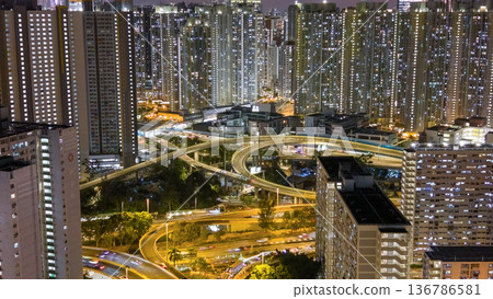 Golden sunset lights Choi Hung interchange and skyline Feb 5 2026 Golden sunset lights Choi Hung interchange and skyline Feb 5 2026 136786581