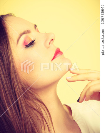 Attractive woman with thinking and contemplating Attractive woman with thinking and contemplating 136786643
