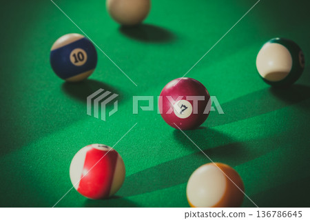 Snooker ball on billiard table 136786645