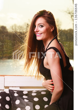 Young girl relax on bench. Young girl relax on bench. 136786646