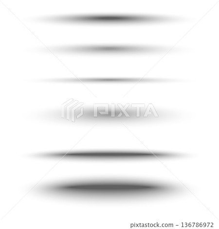 Oval shadow set for realistic 3D effect, clean vector illustration for web and mobile design, suitable for ui elements, product presentation, floating objects, buttons, cards, and modern interface 136786972