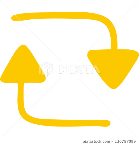 Illustration of a single-line hand-drawn arrow 18 (yellow) 136787099