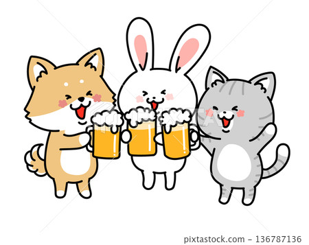 Cheers! The beer-loving dog, cat, and rabbit trio 136787136