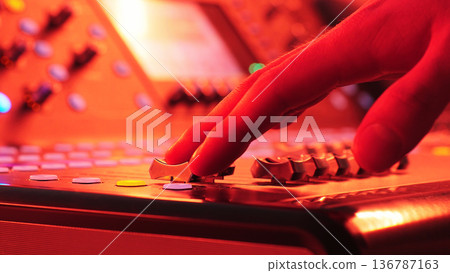 Sound Engineer Sliding Fader Macro, Mixing Console Balancing Live Levels, Concert Stage Nightlife Technology Sound Engineer Sliding Fader Macro, Mixing Console Balancing Live Levels, Concert Stage Nightlife Technology 136787163