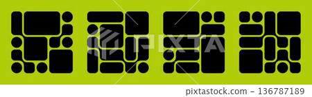 Set Of Black Bento Grid Composition With Modular Frames And Geometric Tiles. Bento Box Design Templates For Modern Web Pages, Social Media. Tile Panels In Different Proportions Set Of Black Bento Grid Composition With Modular Frames And Geometric Tiles. Bento Box Design Templates For Modern Web Pages, Social Media. Tile Panels In Different Proportions 136787189